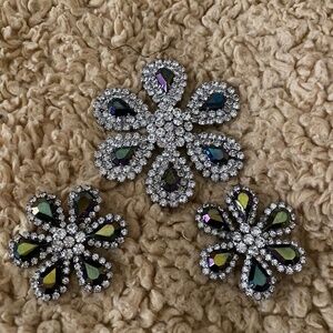 VINTAGE RHINESTONE PIN AND CLIP EARRINGS